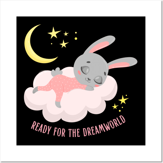 Ready for the dream world Hello little bunny in pajamas sleeping cute baby outfit Wall Art by BoogieCreates